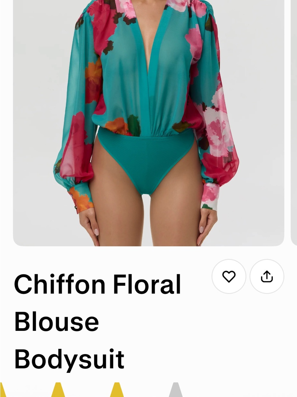naked wardrobe Teal Floral Chiffon Bodysuit with Pink & Orange Accents MEDIUM